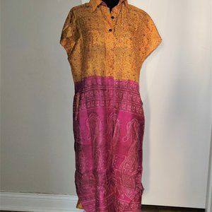 Vibrant Cap Sleeve Silk Caftan - L